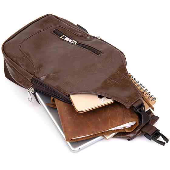 Сумка через плечо на два отделения кожзам Темно-коричневая (Vintage) Киев