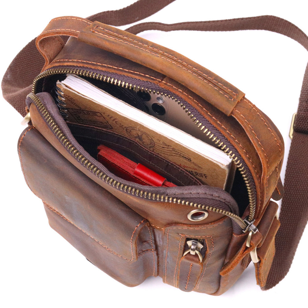Вінтажна чоловіча сумка з натуральної шкіри 21293 Vintage Коричнева Київ - фото 7