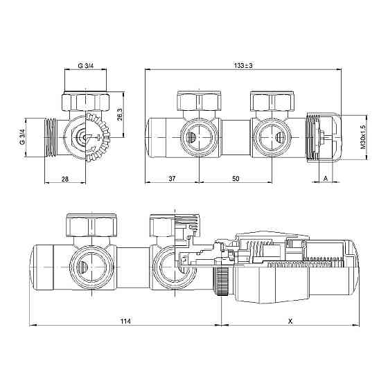 Комплект термостатический Vario Term TWINS 50 мм, угловой, правый, белый TSGS0206CFK/P Киев
