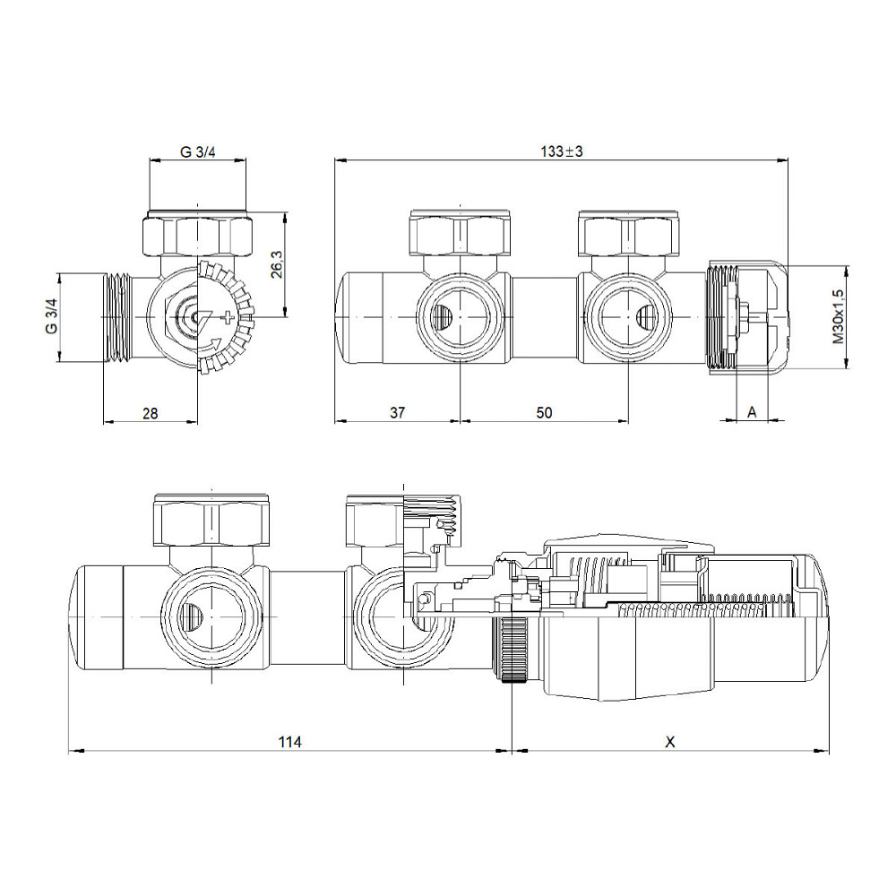 Комплект термостатичний Vario Term TWINS 50 мм, кутовий, правий, білий TSGS0206CFK/P Київ - фото 6