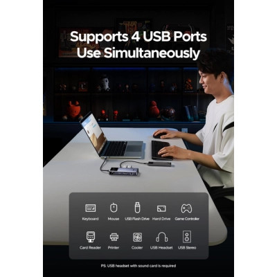 Концентратор Ugreen USB-C 7-in-1 3xUSB + 1xUSB-C + HDMI + RJ45 + PD 100W CM888 gray (45155) Винница - изображение 8