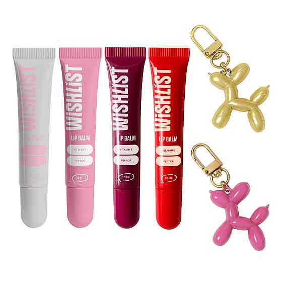 Набор 4 бальзамов-блеск для губ + Игрушки-брелки Crystal Sorbet & Sweet Candy & Velvet Coral & Ruby Nectar WiSHLiST Lip Gloss Киев