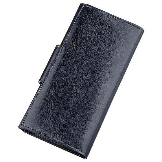 Добротний вертикальний клатч унісекс на хлястику з магнітом Синій (GRANDE PELLE) Київ