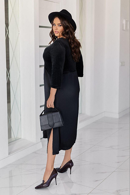 Жіноча стильна сукня батал вільного крою з кишенями дабл шовк + королівський велюр Одеса - фото 14