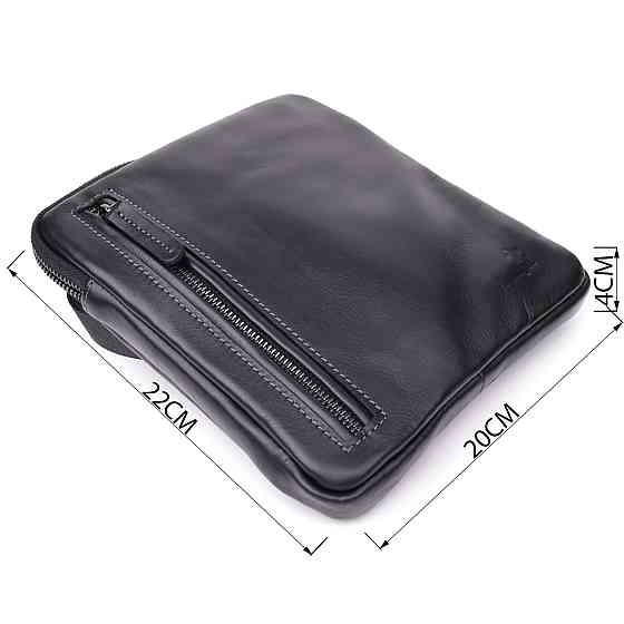 Стильна та практична чоловіча сумка на плече з натуральної гладкої шкіри Shvigel 23153 Чорний Київ