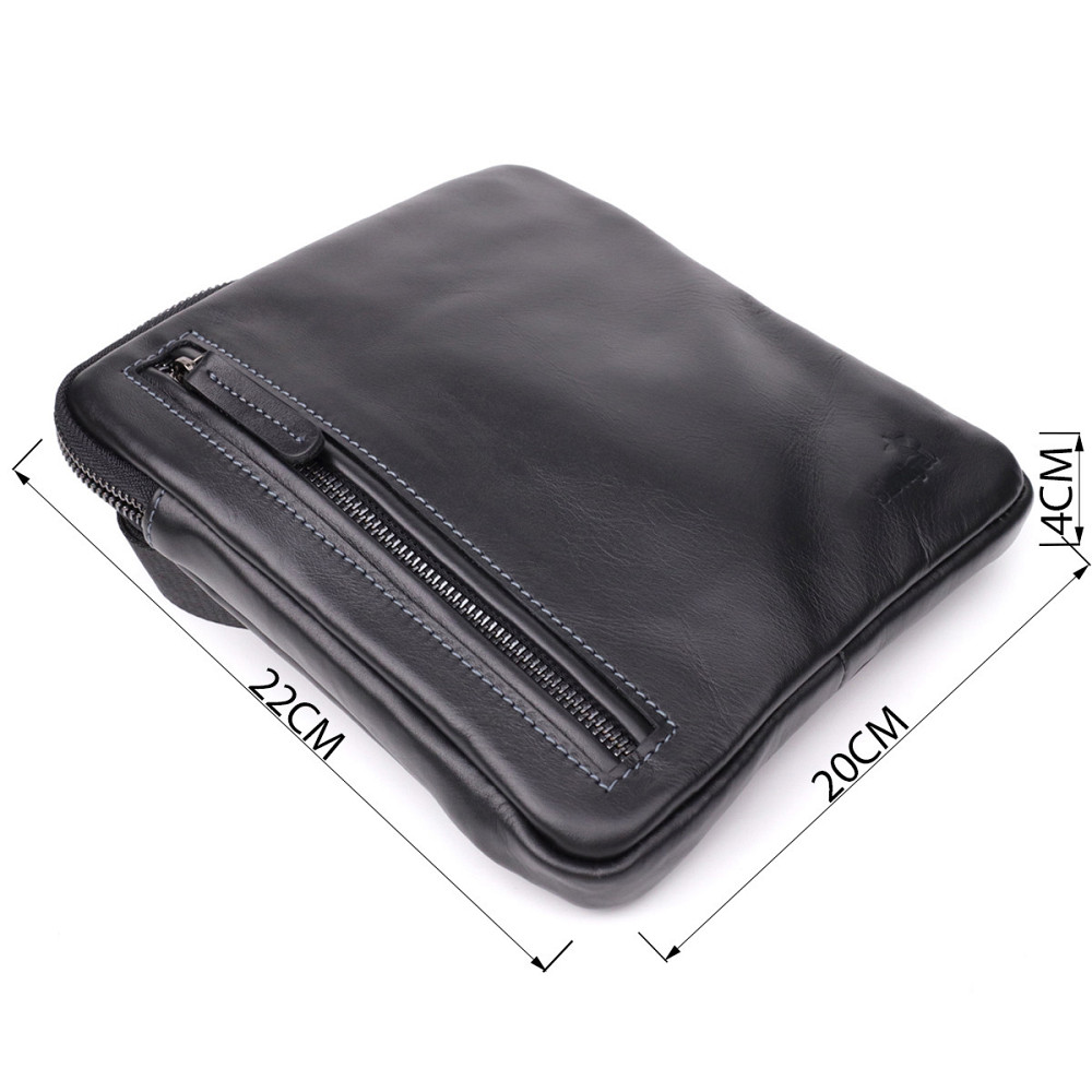 Стильна та практична чоловіча сумка на плече з натуральної гладкої шкіри Shvigel 23153 Чорний Київ - фото 3