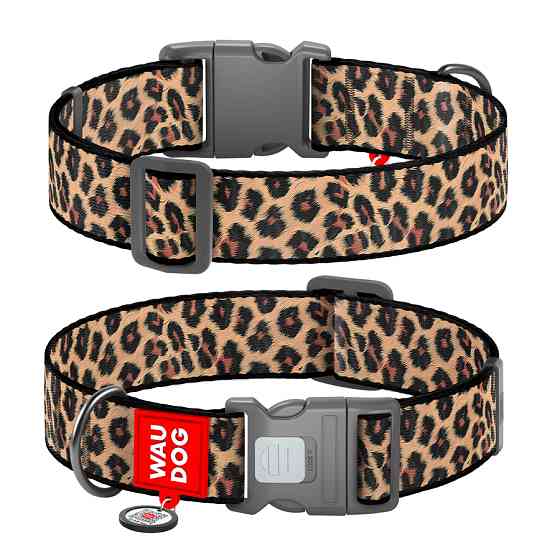 Нашийник для собак нейлоновий WAUDOG Nylon з QR паспортом, малюнок "Леопард", пластиковий фасте Коломия