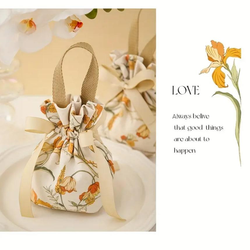 Холщовий мішечок з зав'язками з квітковим принтом, бавовняний органайзер для прикрас, сувенірів та п Київ - фото 2