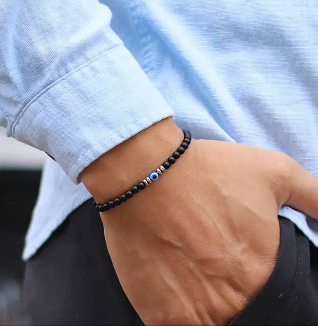 Браслет из обсидиана 4 мм с «глазом» — оберег от сглаза и негатива Киев - изображение 1