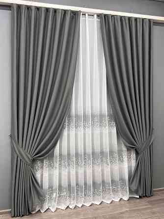 Комплект штор VR-Textil Шеніл 150х270 2шт і Тюль 600х270 1592ш-1680т Сірий з білим 71-195/5 Київ
