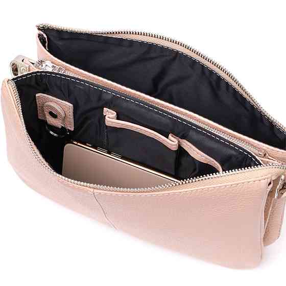 Чарівний жіночий клатч із натуральної зернистої шкіри Пудровий (GRANDE PELLE) Київ