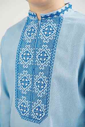 Вишиванка для хлопчиків, лляна, блакитна, 100% льон Київ