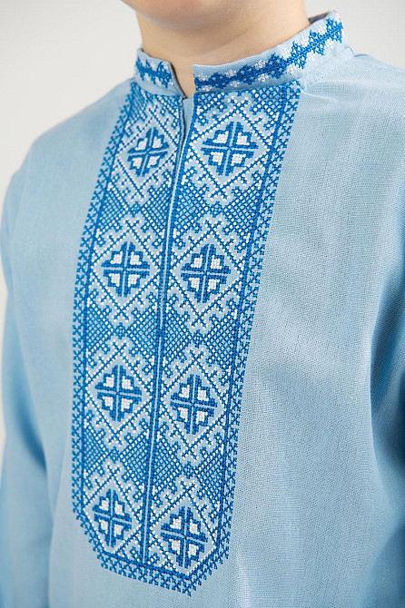 Вышиванка для мальчиков, льняная, голубая, Киев - изображение 3