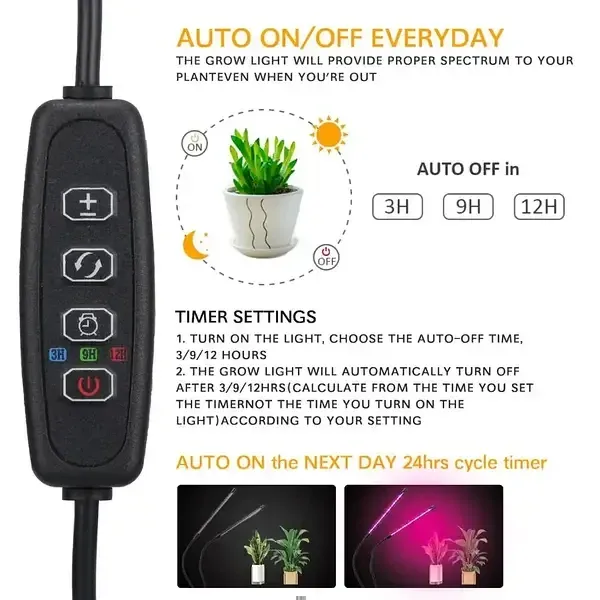 Фітолампа для рослин світлодіодна Plant Grow Light 2 з таймером, на 2 головки, для розсади та квітів Київ - фото 9