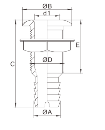 Зливний штуцер SEAFLO 5/8" (16 мм) крізь корпус — Чорний, Nylon+GF (SFTH2-0625-01) Київ