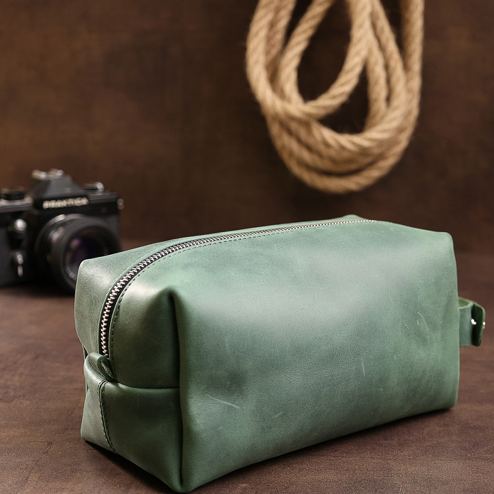 Шкіряна косметичка унісекс GRANDE PELLE 11573 Зелений Київ - фото 8