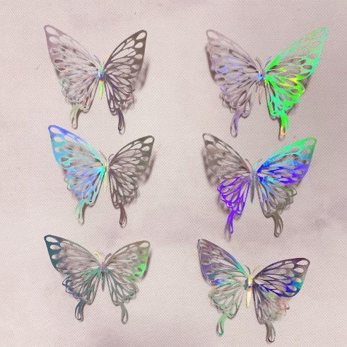 Декор метелики сріблясті перламутрові - 6шт. в наборі, фольга Київ - фото 1