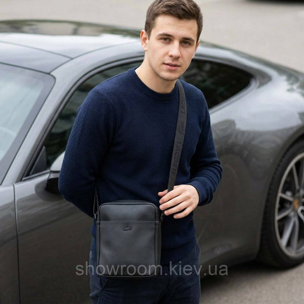 Чоловіча брендова барсетка, сумка Lacoste (2216-2) чорна Київ - фото 5