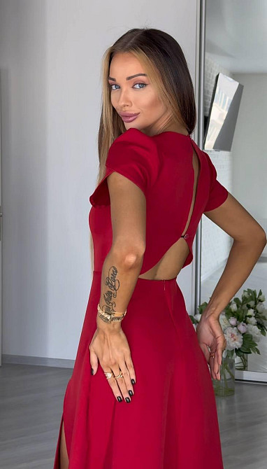 Жіноча стильна романтична сукня з розрізом костюмна Червона, 46/48 Одеса - фото 6