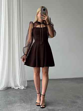 Женское нежное платье с рукавами из сеточки креп дайвинг Шоколад, 46/48 Одесса