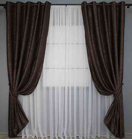 Комплект штор на люверсах VR-Textil Лен Саванна № 687ш Венге 150х250 см 2 шт (37-0108) Киев