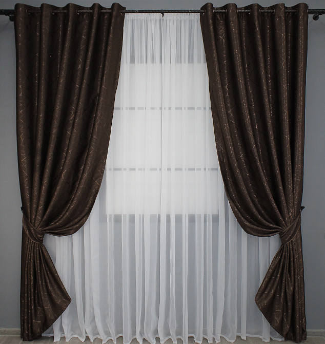 Комплект штор на люверсах VR-Textil Лен Саванна № 687ш Венге 150х250 см 2 шт (37-0108) Киев - изображение 2