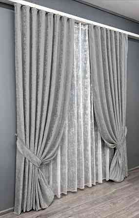 Комплект штор VR-Textil Льон Мармур 150х270 2шт і Тюль 400х270 1263ш-1400т Світло-сірий з білим 71-133/3 Київ
