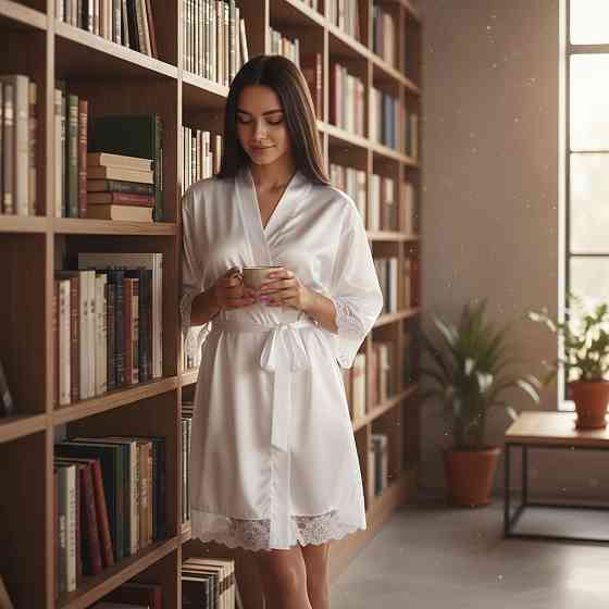 Халат жіночий сатиновий з мереживом Білий XL/2XL Харків