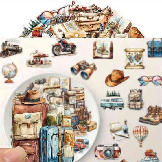 Набір прозорих стікерів 50 шт. у ретро-стилі з подорожами – вінтажні наклейки для декору Київ