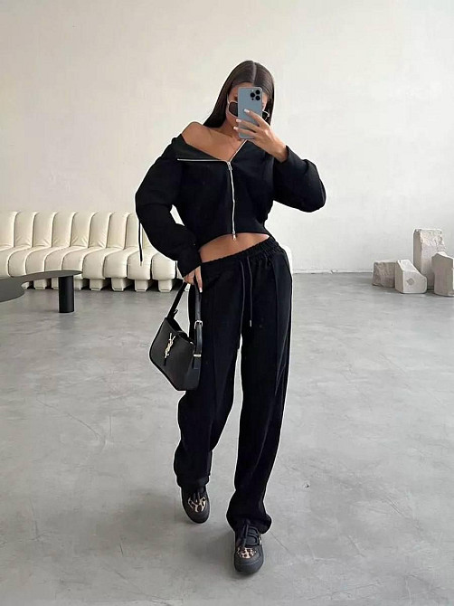 Женский утепленный прогулочный костюм двойка из трехнитки на флисе Черный, 42/44 Одесса - изображение 3