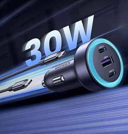 Автозарядка 3xUSB 30W (2xUSB-C + USB-A) QC 4.0 Сіра (EC307) UGREEN Винница