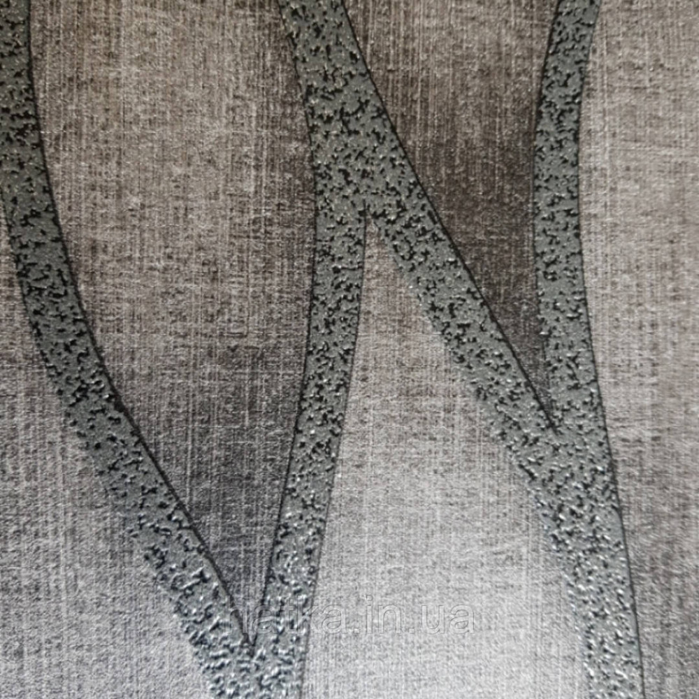 Шпалери вінілові на флізелін Grandeco Gravity геометрія смуги хвилі чорні з сріблом на сіро чорному Київ - фото 2
