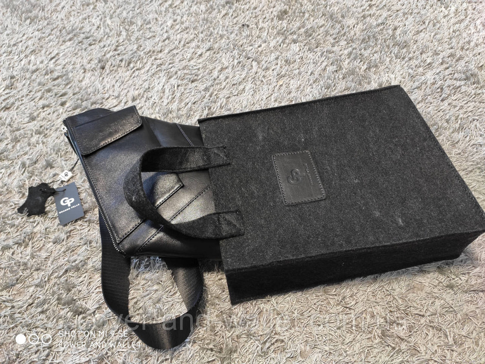 Мужская нагрудная сумка-слинг черного цвета из итальянской кожи Grande Pelle 721610 Киев - изображение 13