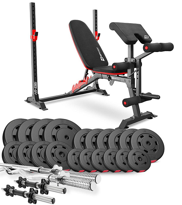 Набір Hop-Sport Premium 105кг з лавою HS-1095, штангами та гантелями Киев - изображение 1