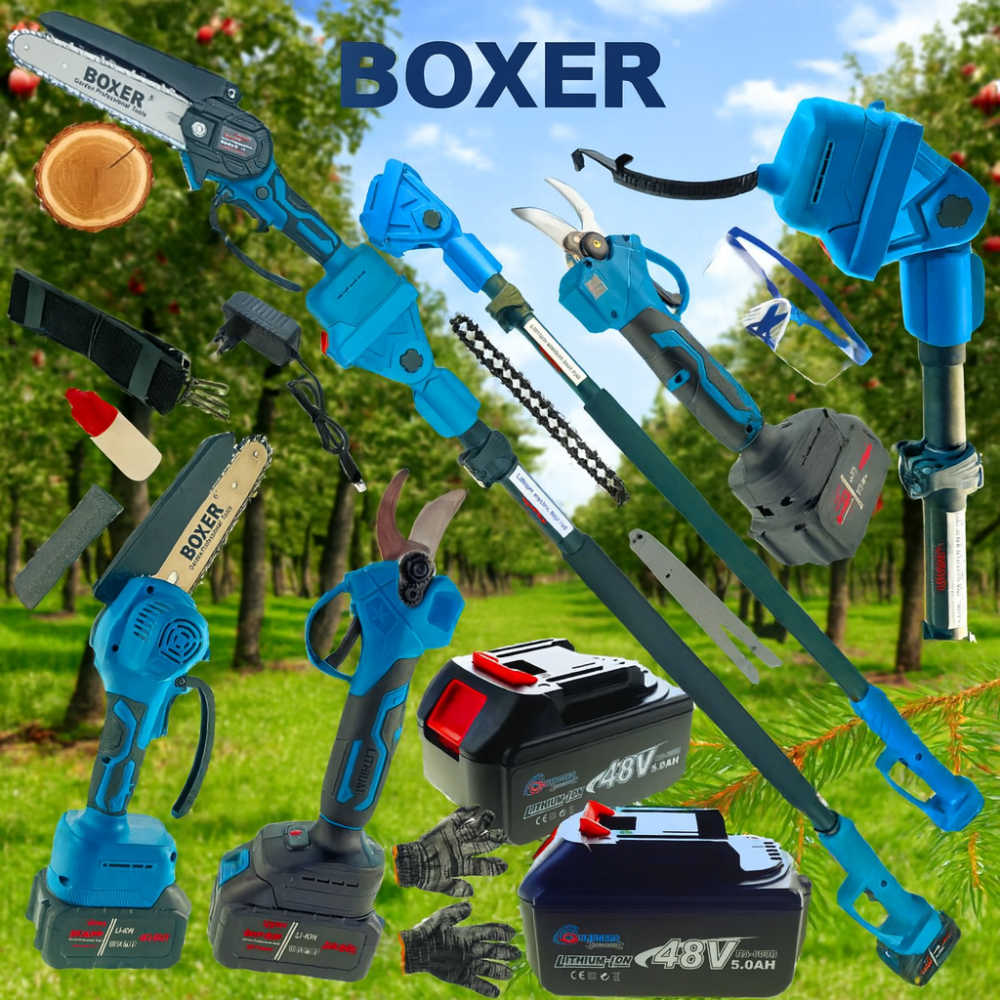 Міні‑ланцюгова пила Boxer 48V з двома акумуляторами стріла 2м ланцюгова пила бездротова для заготівлі дров та обрізки дерев Львів - фото 1
