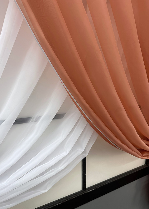 Кухонные шторки VR-Textil № 060к «Дуэт» с подвязками пудровый с белым 330х170 см (52-1189) Киев - изображение 6