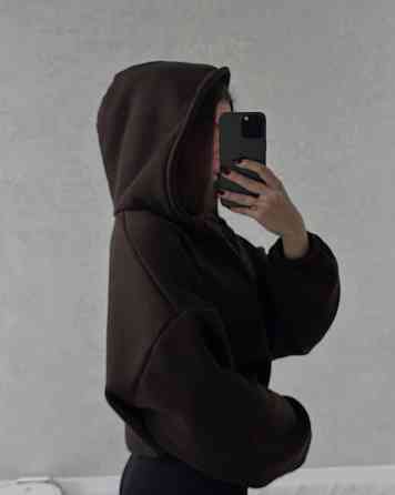 Жіноча стильна та тепла зіп-худі оверсайз тринитка на флісі Шоколад Одеса