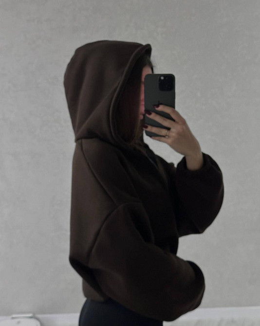 Жіноча стильна та тепла зіп-худі оверсайз тринитка на флісі Шоколад Одеса - фото 2