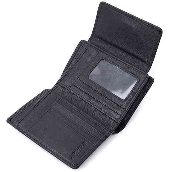 Практичний гаманець із монетницею з натуральної шкіри ST Leather 22740 Чорний Київ