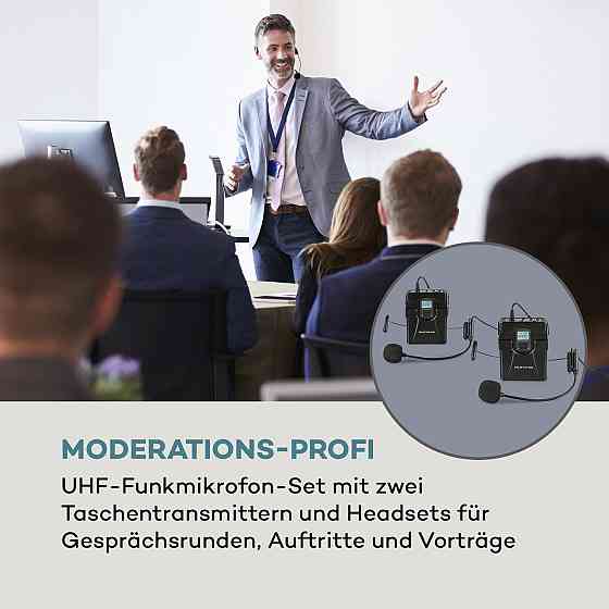 UHF200C-2B 2-канальний комплект бездротових мікрофонів UHF Приймач 2xпередавач + гарнітура 2x мікрофон Рівне