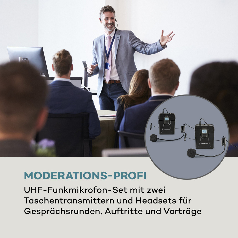 UHF200C-2B 2-канальний комплект бездротових мікрофонів UHF Приймач 2xпередавач + гарнітура 2x мікрофон Рівне - фото 2