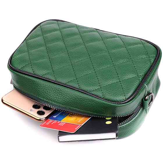 Стьобана жіноча сумка з натуральної шкіри Зелений (Vintage) Київ