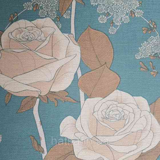 Шпалери вінілові Lutece Melody 0.53х10 для дитячої квіти листя білі бежеві коричневі на бірюзовому тлі Київ