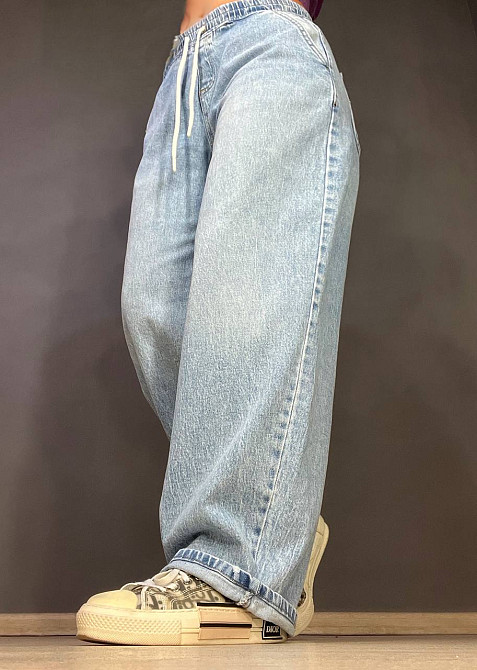 Джинсы женские I8 52422 Palazzo Jeans талия на резинке со шнурком широкий крой палаццо голубые, голубой, 28, 28, 84 см, 108 см Киев - изображение 4
