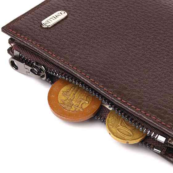 Мужской компактный вертикальный кошелек из натуральной кожи CANPELLINI 21674 Коричневый Киев