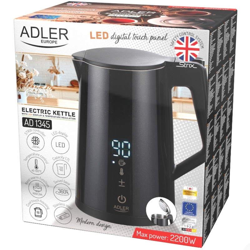 Електрочайник Adler AD 1345 black 1850-2200Вт/ 1.7л/ STRIX/ встановлення температури/ Вінниця - фото 8
