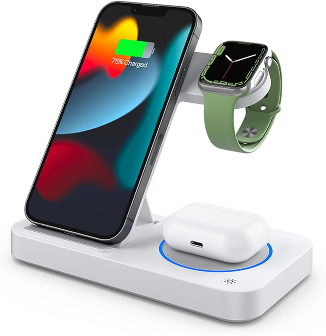 Уцінка Бездротова зарядна станція 4-в-1 MagSafe Wireless Fast Charge 15 Вт для смартфона, Apple Watch, навушників та телефону, USB Київ - фото 9
