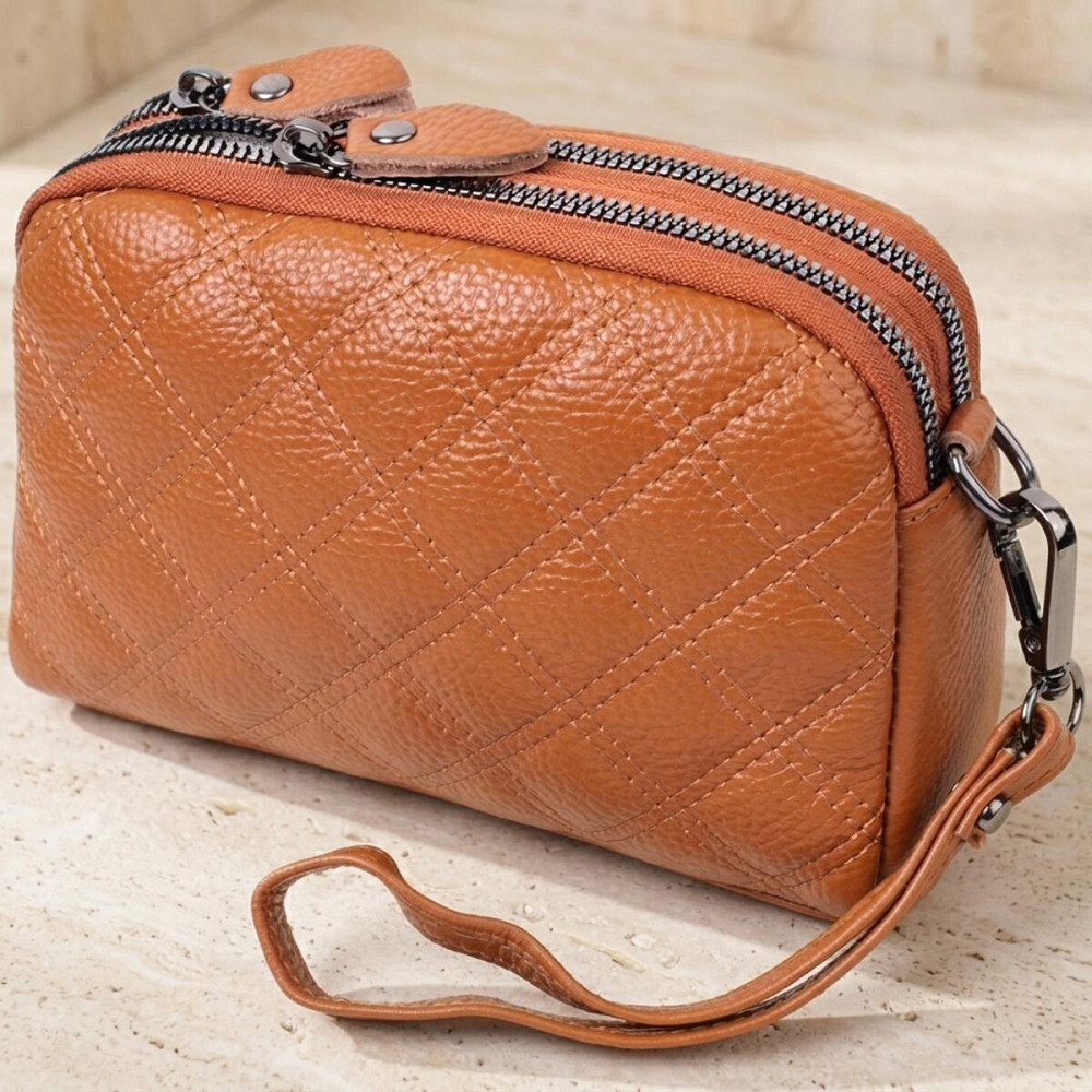 Стильная женская сумка прошита ромбами на лицевой стороне из натуральной кожи Vintage 22809 Рыжий Киев - изображение 11