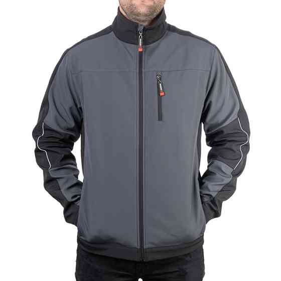 Куртка SOFTSHELL темно-сіро/чорна, тришарова, стрейч 300 GSM 100D, водо-/вітрозахист, 96% поліестер / 4% еластан, 3 кишені, XXXL Львів