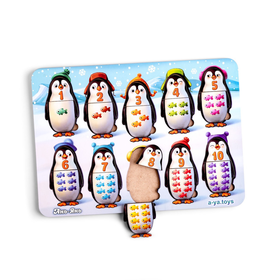 Дерев'яний пазл-вкладиш "Пінгвінчики" Ubumblebees (ПСД164) PSD164 рахунок Вінниця - фото 1